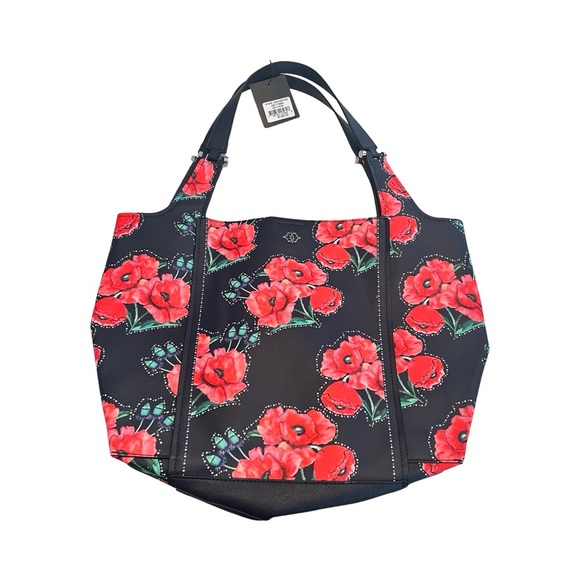 Nanette Lepore Athena Navy Rose‎ Flower Large Shopper Shoulder Bag Tote NEW $128 - Picture 1 of 7